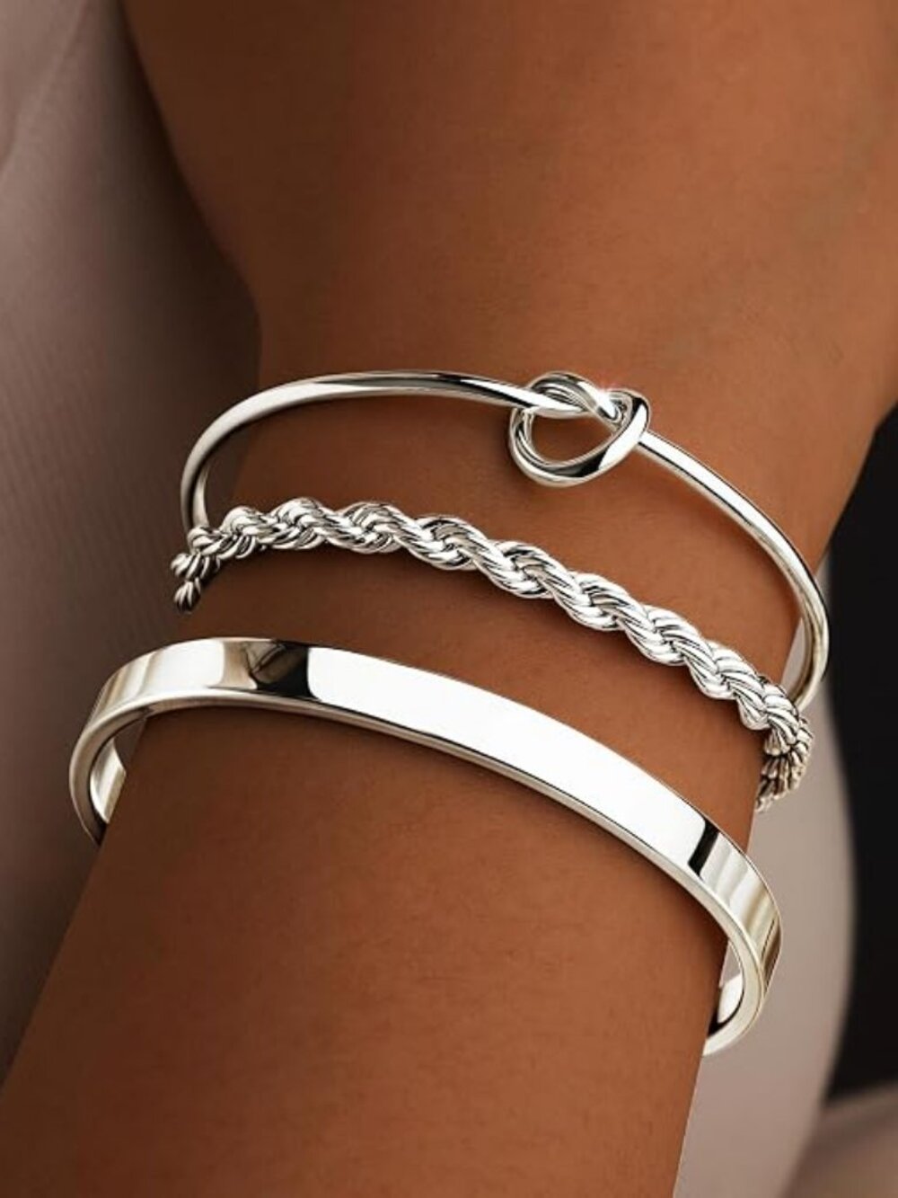 925 Sterling Silver 14K Gold Plated Stackable Bracelet Set